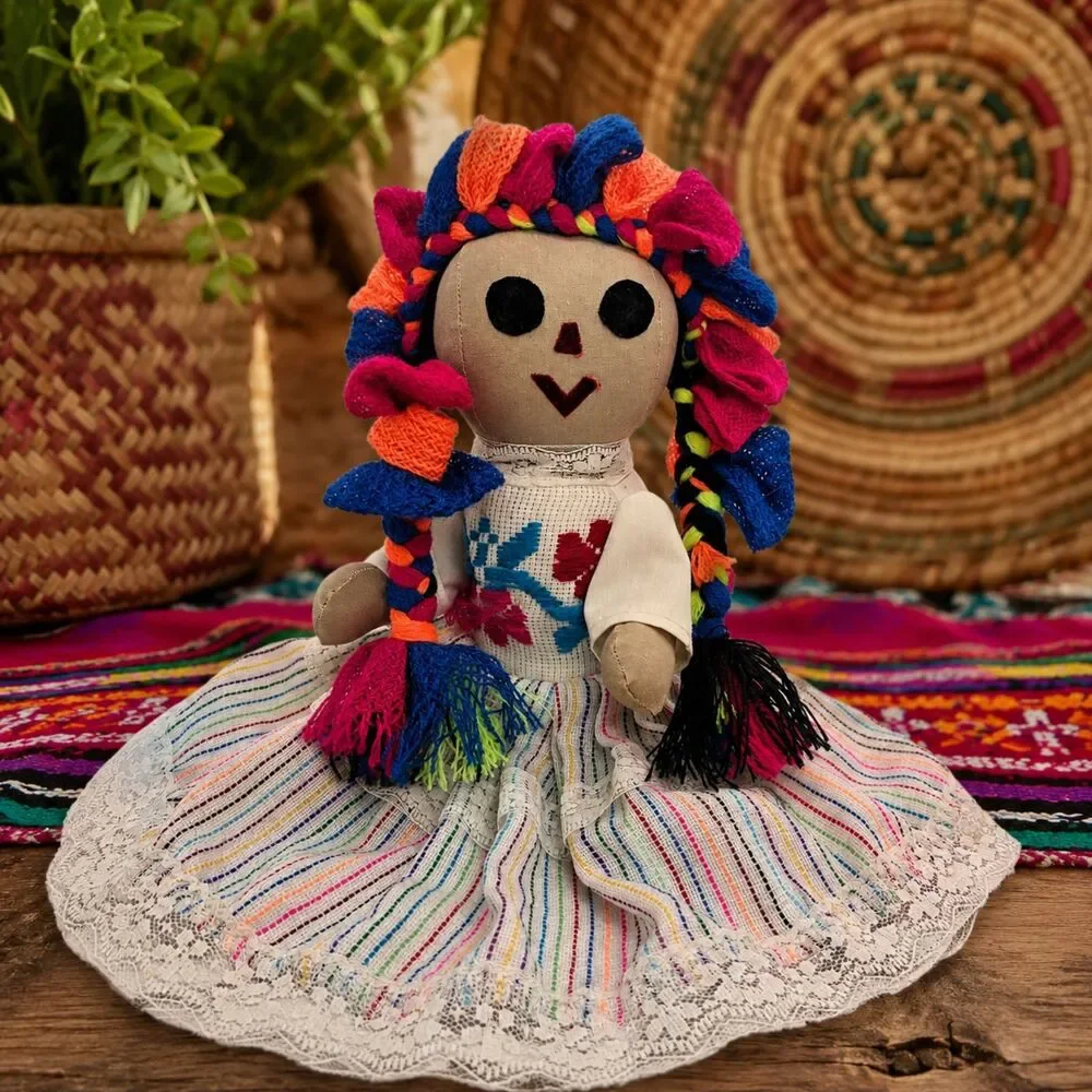 Handmade Mexican Maria Lele Rag Doll Folk Art Embroidered Cloth Doll 10